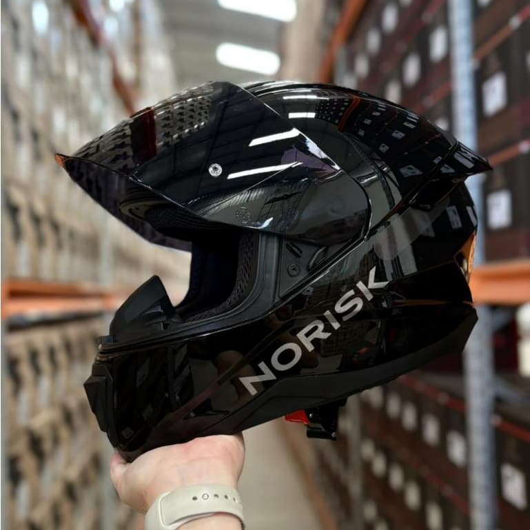 Capacete Moto Norisk Razor Black Edition Preto Brilho 2 Viseiras Fume Cristal + Aerofolio Narigueira