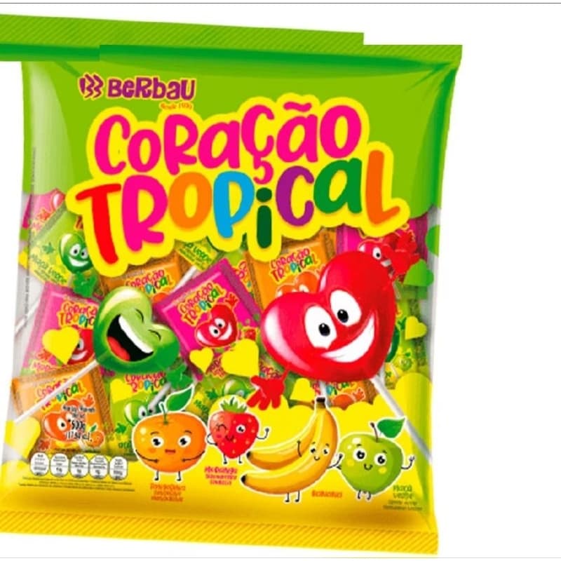 Pirulito Berbau coração tropical pacote 500g aproximadamente 50 un.colorido.festa