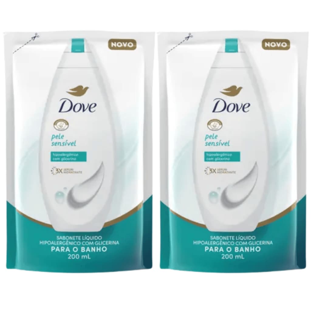 Kit 2 Refil Sabonete Liquido Dove Pele Sensível  200ml cada