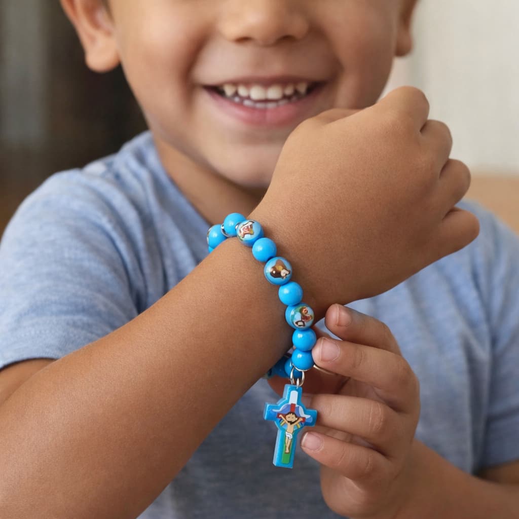Pulseira Infantil Vários Santos Azul com Crucifixo
