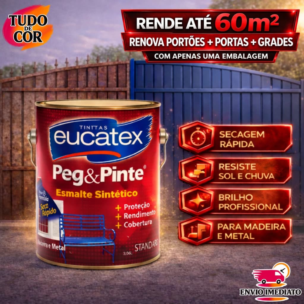 Tinta Esmalte Sintético Eucatex Pegue e Pinte 3,6 L, Madeira e Metal, Brilho Standard, Várias Cores