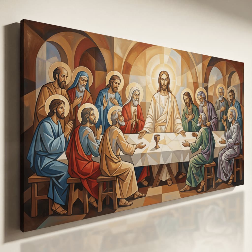 Quadro Decorativo Santa Ceia Jesus e Apóstolos Arte Religiosa Clássica Sala Luxo