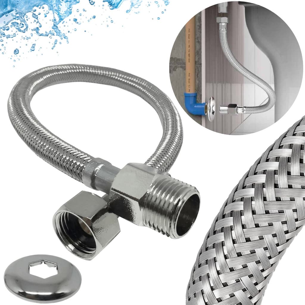 Engate Flexível 40cm Aço Inox Reforçado Alta Pressão Quente e Frio
