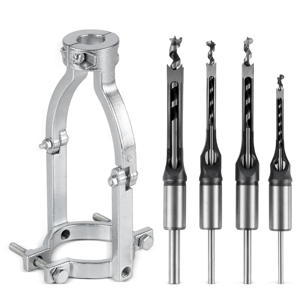 Kit 5 Brocas Furo Quadrado + Suporte Fixo Adaptador Furadeira de Bancada