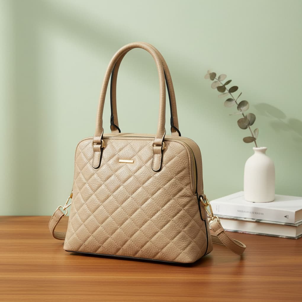 Bolsa Feminina Média Matelassê Elegante Couro 100% PU | Bolsa Executiva de Ombro Transversal | 6684#