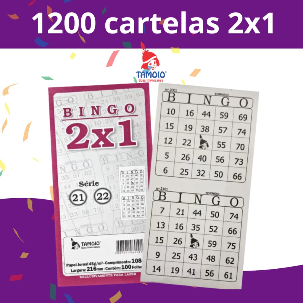 12 blocos de Bingo Tamoio 2x1  (1200 cartelas)