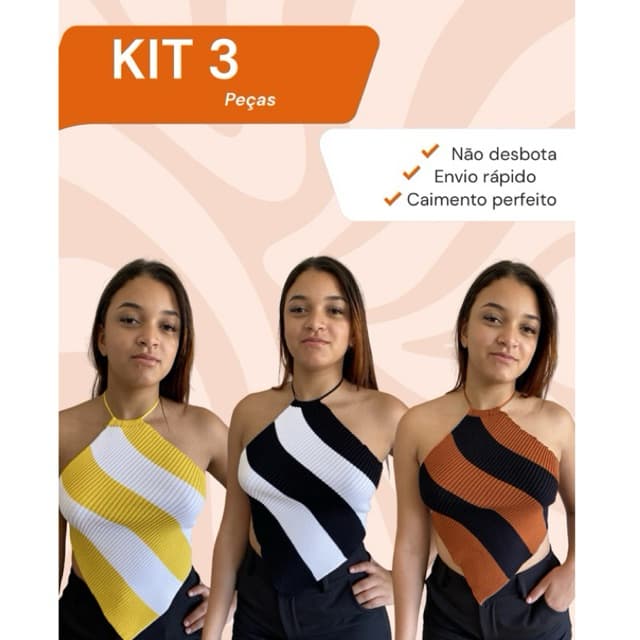 kit 3 Cropped Tricot Modal Modelo Lenço Frente Única