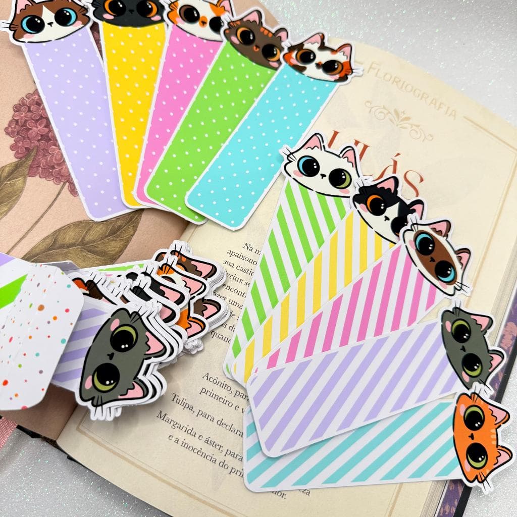 Kit 50 Marca Páginas Gatinhos Fofos Kawaii 10 Modelos Diferentes