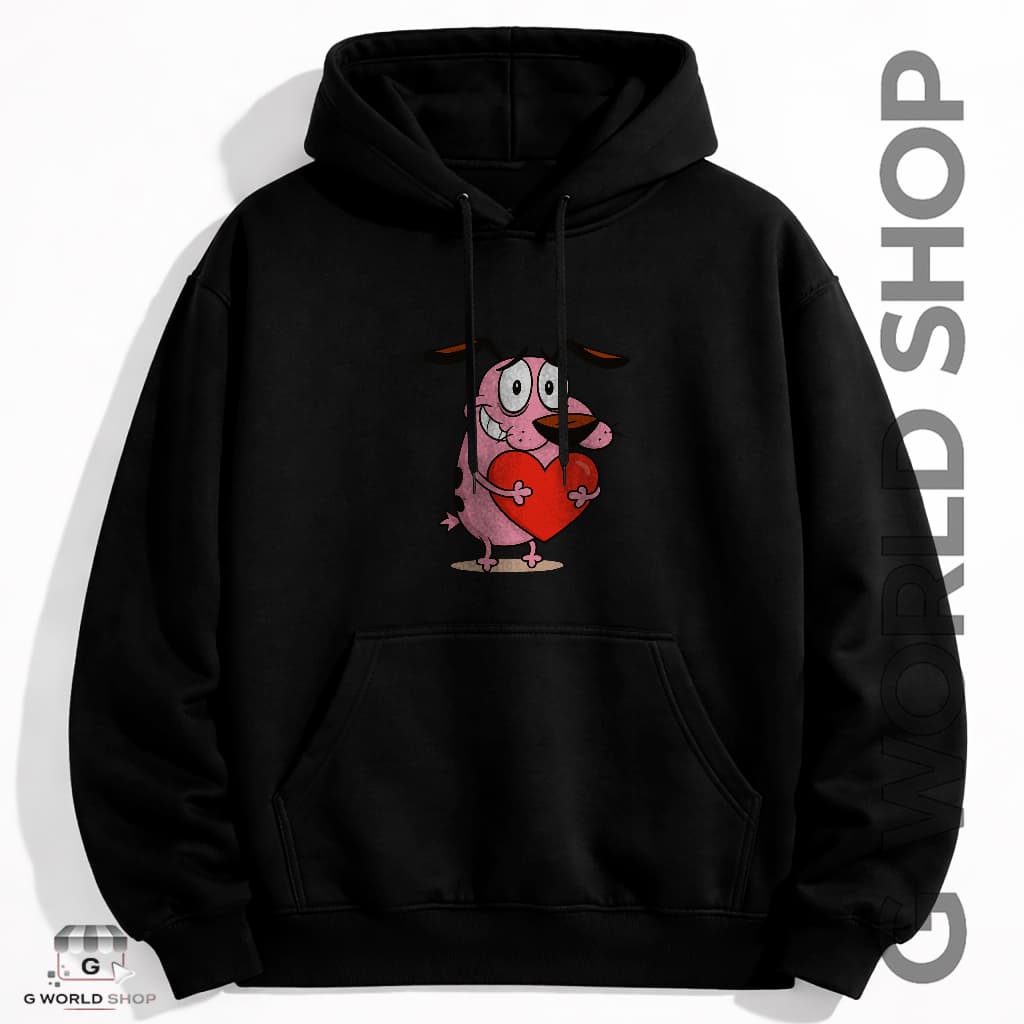 Moletom Com Capuz Canguru Estampado Coragem o Cão Covarde Assustado Love Coração Blusa de Frio Blusão Casaco de Frio