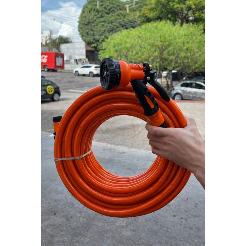 Kit Mangueira Laranja Jardim 1/2" 3,0mmDucha Ajax 8 Funções Engate Rapido Conector Torneira