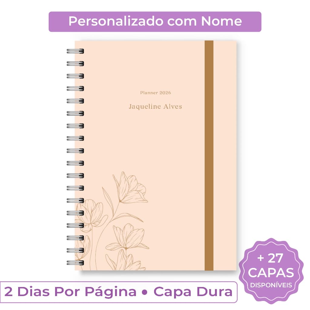Agenda Feminina Personalizada com Nome na Capa | Dois Dias Por Página