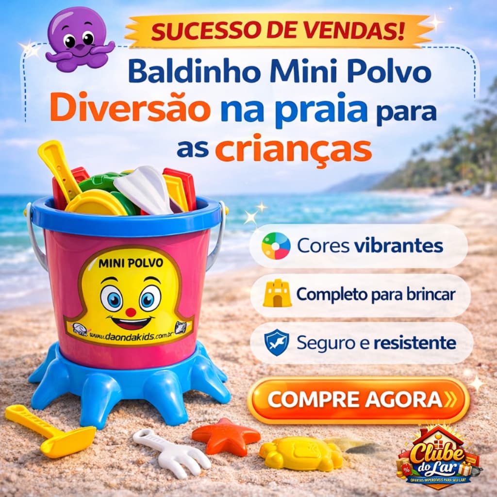 Brinquedo Praia Infantil Baldinho Mini Polvo Completo Colorido Oferta