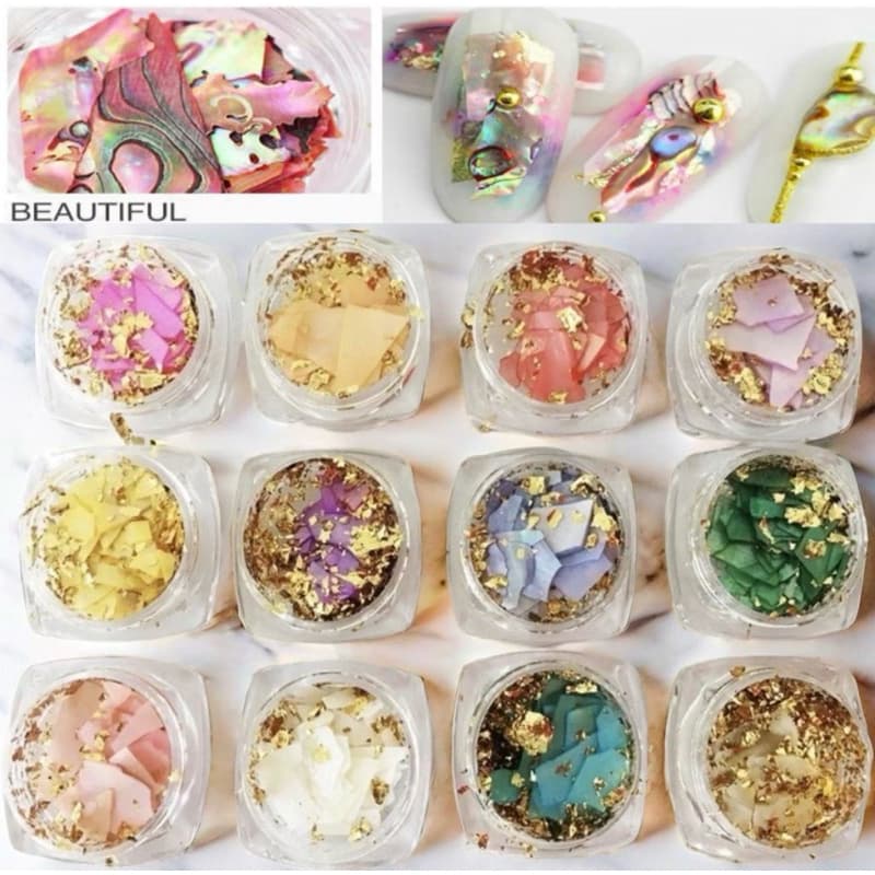 Kit 12 Madre Peróla Com Fio De Ouro Decoração Unhas Acrigel
