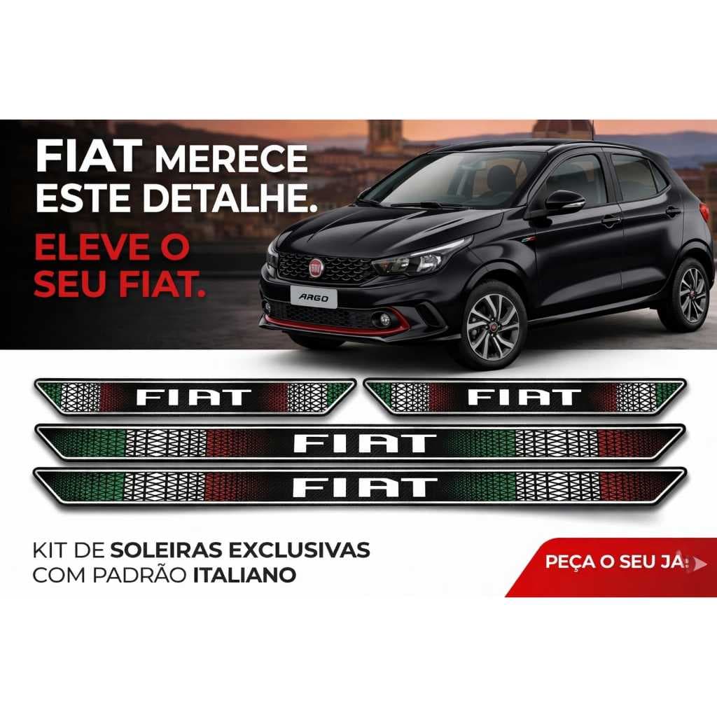 Kit Soleira Fiat Itália Premium Resinada Alto Relevo Anti Risco Protege Portas Carro