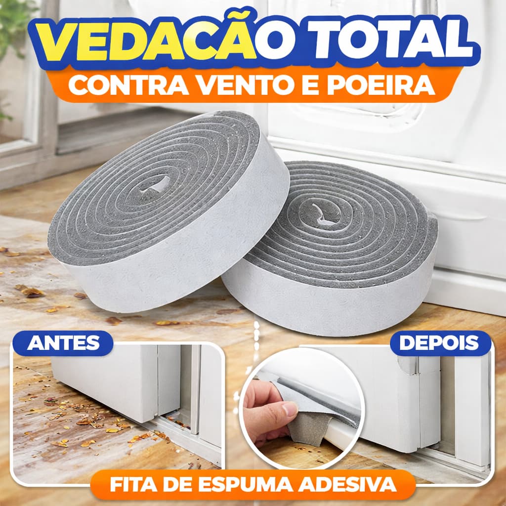 Kit 5 Fita Vedação Porta Janela Espuma Anti Poeira Insetos Ruído 2m Adesiva