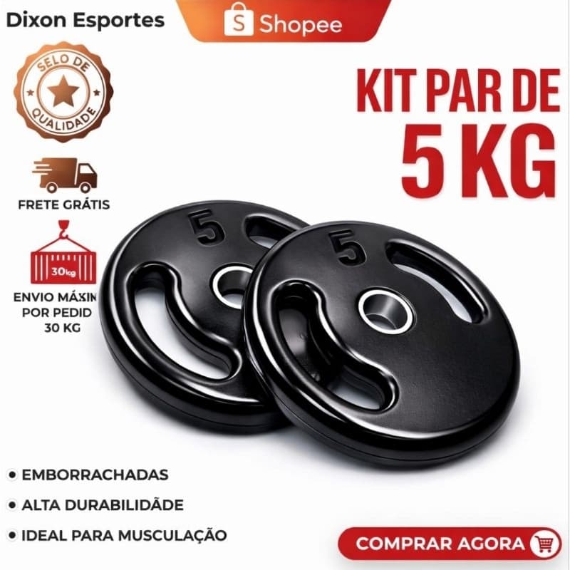 Par Anilhas 5kg Emborrachadas (2×5kg) Academia Musculação Pronta Entrega Envio Imediato