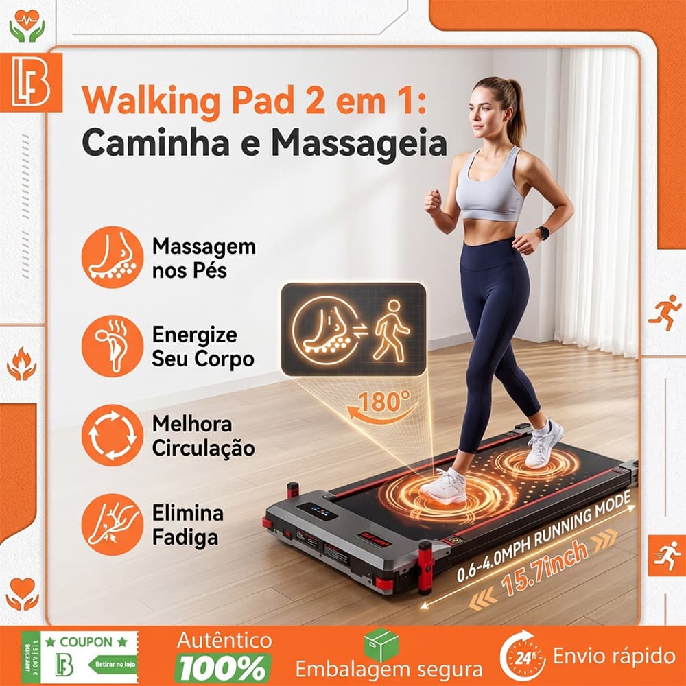 Esteira Portátil 2 em 1 Caminhador Elétrico Dupla Face Massageadora Silenciosa Para Uso Residencial Escritório