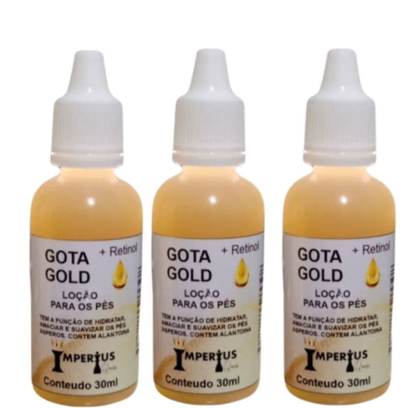 kit com 3 Gotas milagrosas Gold para os pés combate rachaduras & ressecamento ( com Alantoína e Retinol)