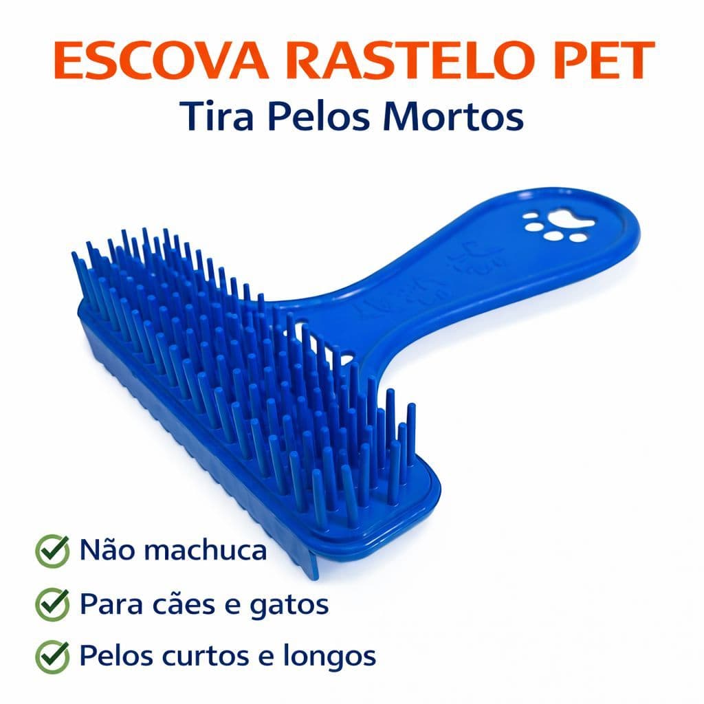 Escova Rastelo Pet Tira Pelos Cães e Gatos Pelos Curtos Médios Longos Removedor de Pelos