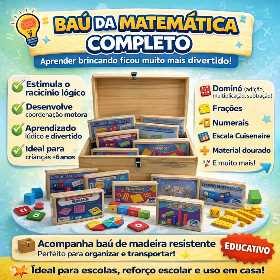Baú de Matemática Educativo Todas Operações 10 Brinquedos Pedagógicos