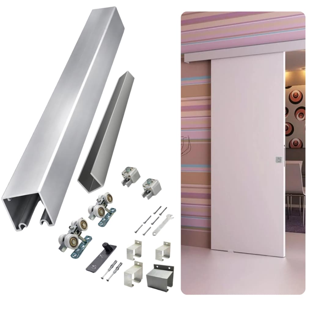 Kit Para Porta De Correr 1,6m E 2m Trilho Aluminio Roldana Concava 4 Rodas 80kg Guia U Completo