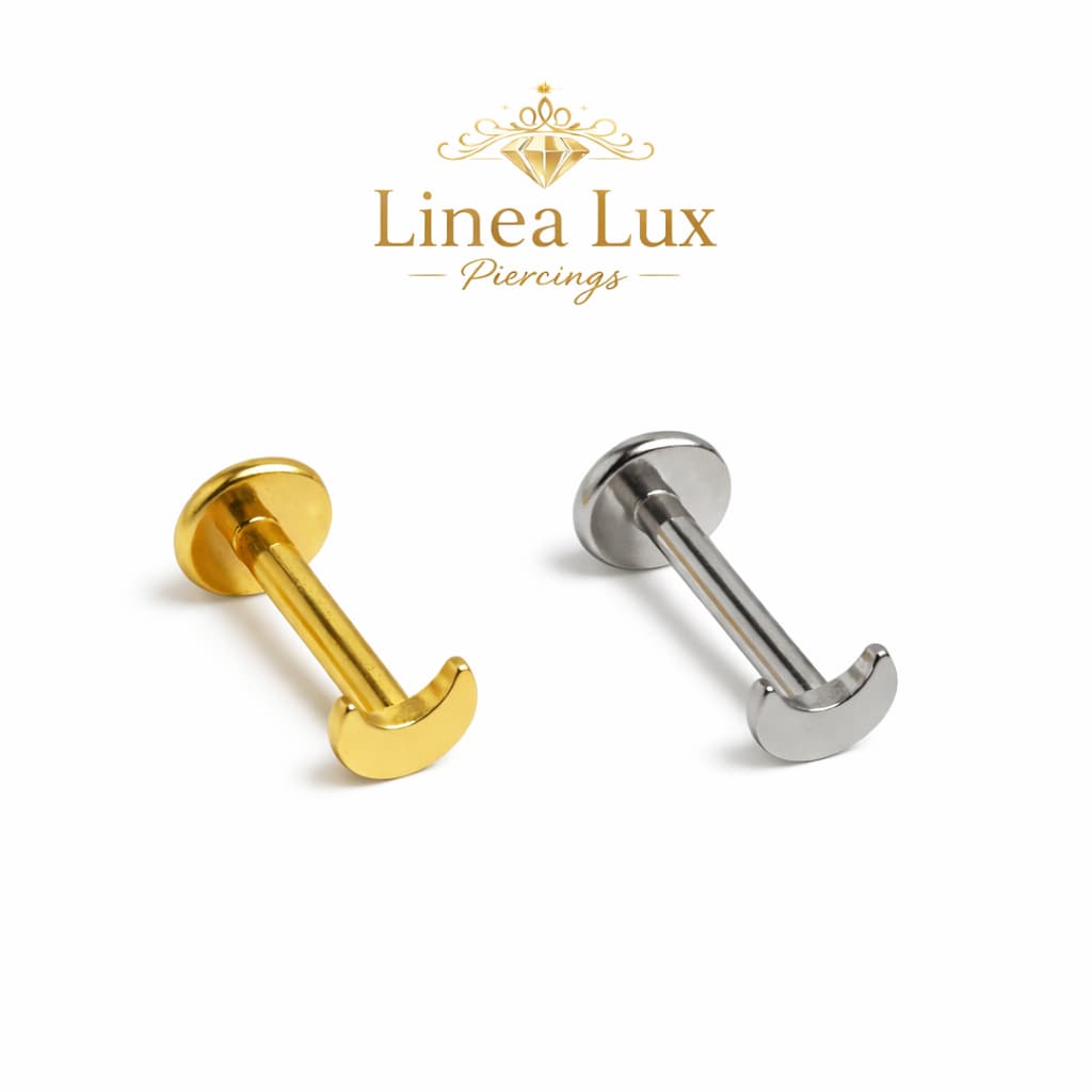 Piercing Labret Titânio F136 - Rosca Interna -1.2mm x 8mm - Lua– Prata/Dourado