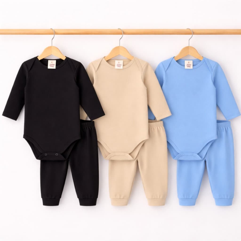 Kit 3 Conjuntos Térmicos Bebê Menino Body Manga Longa + Calça Inverno 8 Peças P M G 1 2 3 Anos
