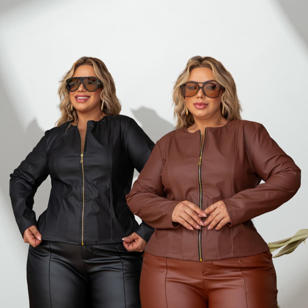 Jaqueta Courino Plus Size para compor look Fechamento em Zíper para Inverno do GG ao G5