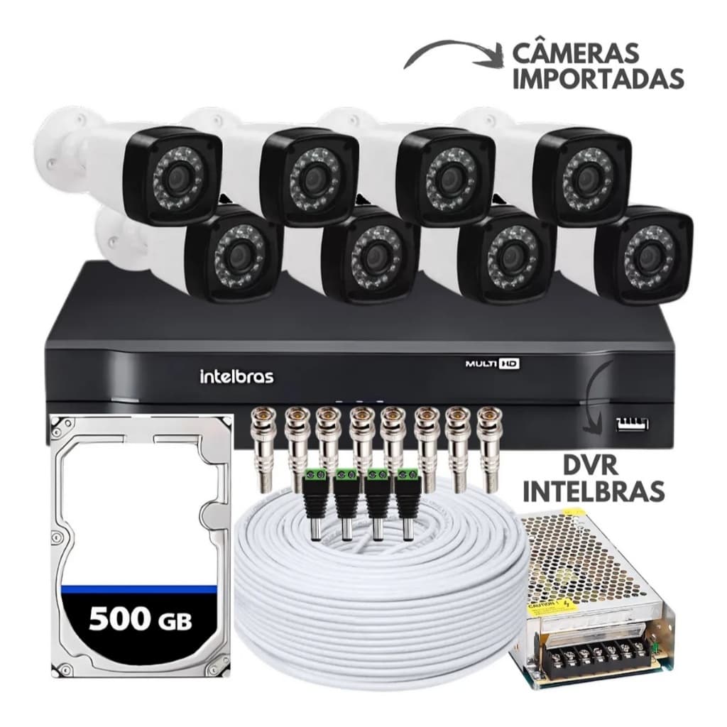 Kit Cftv 8 Câmeras Full Hd Segurança Dvr Intelbras 8 Canais