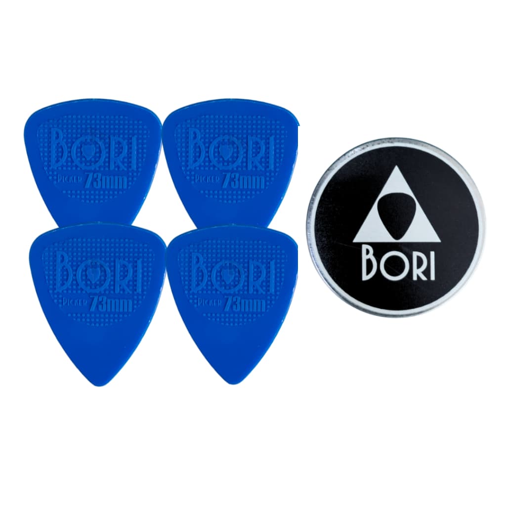 Kit 4 Palhetas BORI PICKER Nylon Azul 0,73mm Grip Cavaco Violão + Porta Palhetas