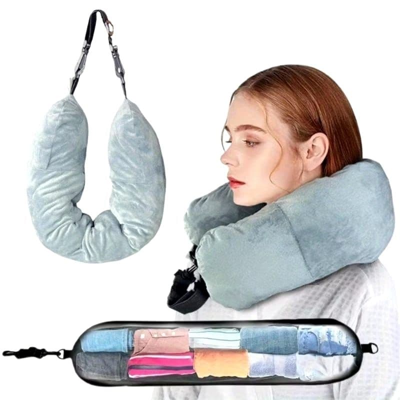 Travesseiro de Pescoço Ajustável para Viagem com Zíper – Almofada Cervical Macia, Compacta e Portátil
