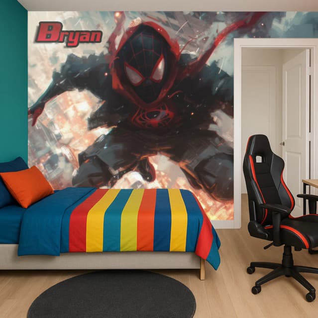 Papel de Parede  Miles Morales Homem Aranha  para quarto de menino + Nome  M² parede total