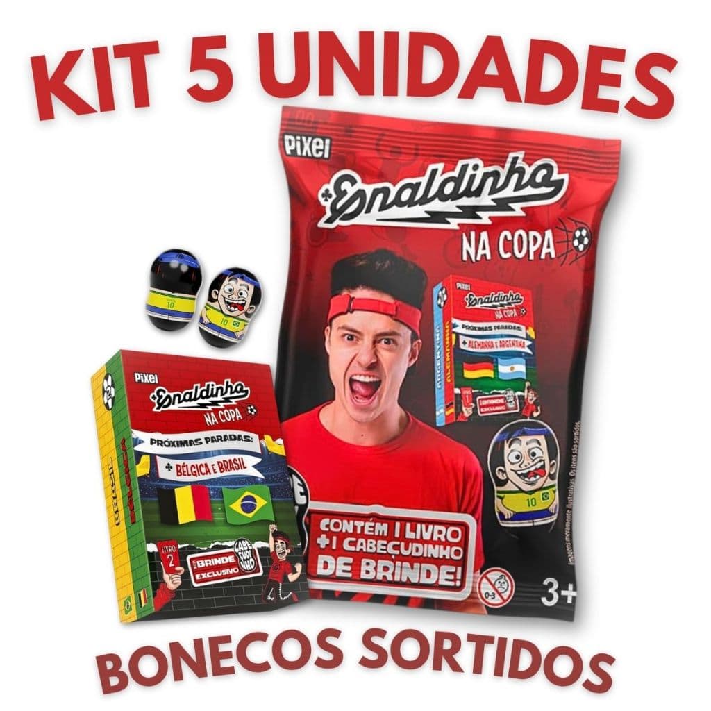 Flow Pack Enaldinho na Copa | Kit 5 Unidades - Cabeçudinho + Livro (Pixel)