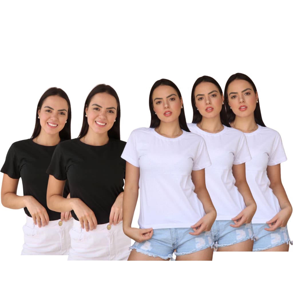 5 Camiseta Branca ou Colorida Feminina Algodão Leve, Macia e Versátil