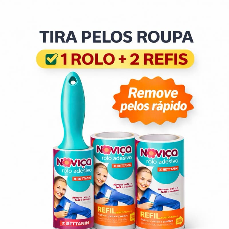 👉 Rolo Tira Pelos Roupa Sofá Pet Bettanin Noviça + 2 Refis Remove Fiapos Poeira e Sujeiras