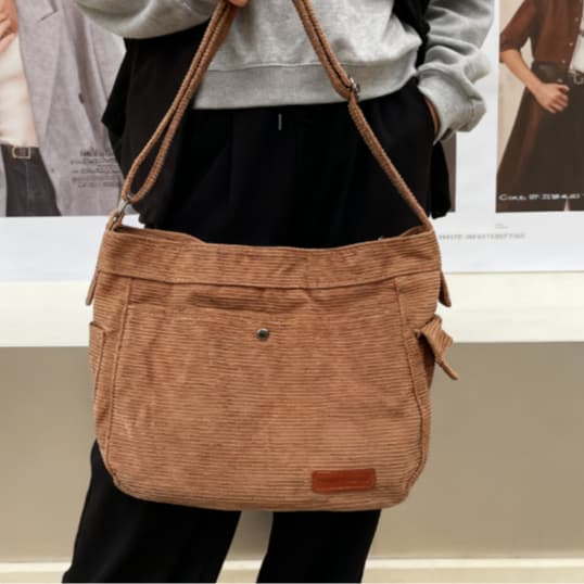 Bolsa Transversal de Veludo Corduroy Estilo Casual - Múltiplas Cores para Uso Diário