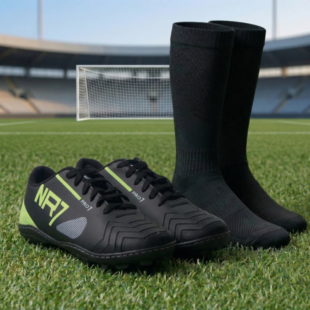 Chuteira Para Grama Sintetica Costurada Reforcada Kit Com Meiao Esportivo Futebol Jogo