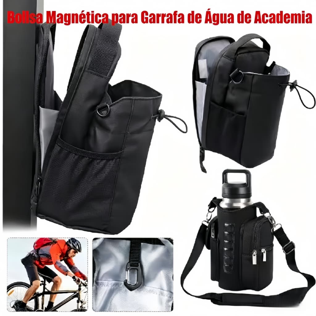 Bolsa Magnética para Academia, Bolsa Fitness Portátil, Suporte para Garrafa, Acessórios de Treino
