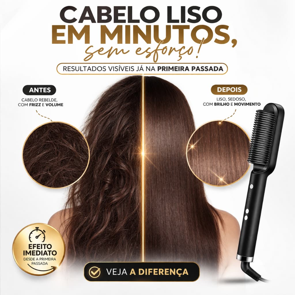 Escova Alisadora Elétrica Bivolt 5 em 1 Profissional Temperatura Ajustável Cabelo Liso Rápido Beleza