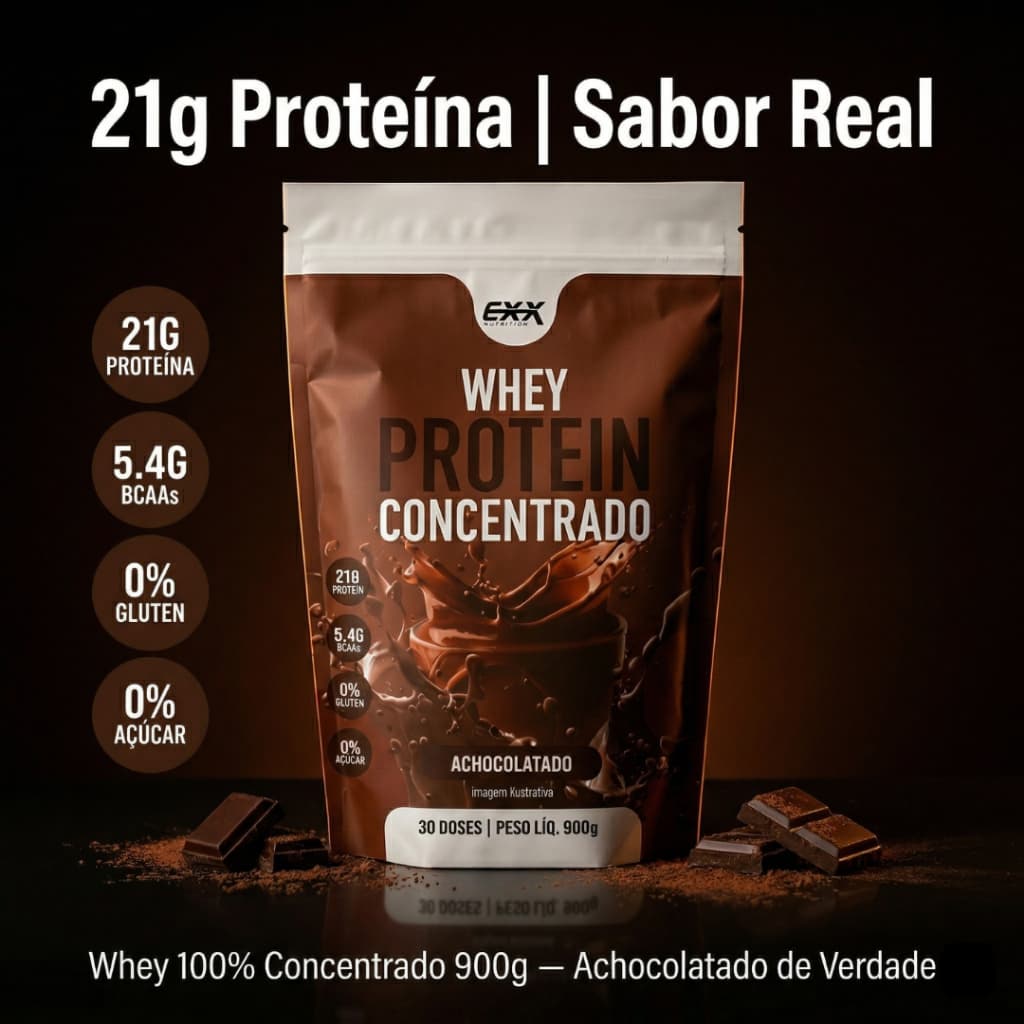 Whey 100% Concentrado Pouch 900g - Exx Nutrition Achocolatado Chocolate