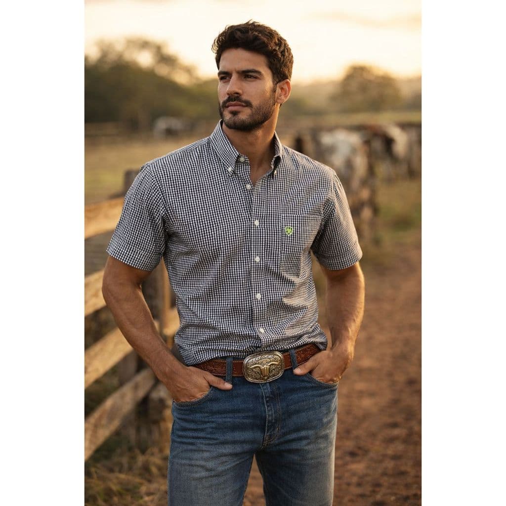 Camisa Country Manga Curta Xadrez Masculina  Ariat