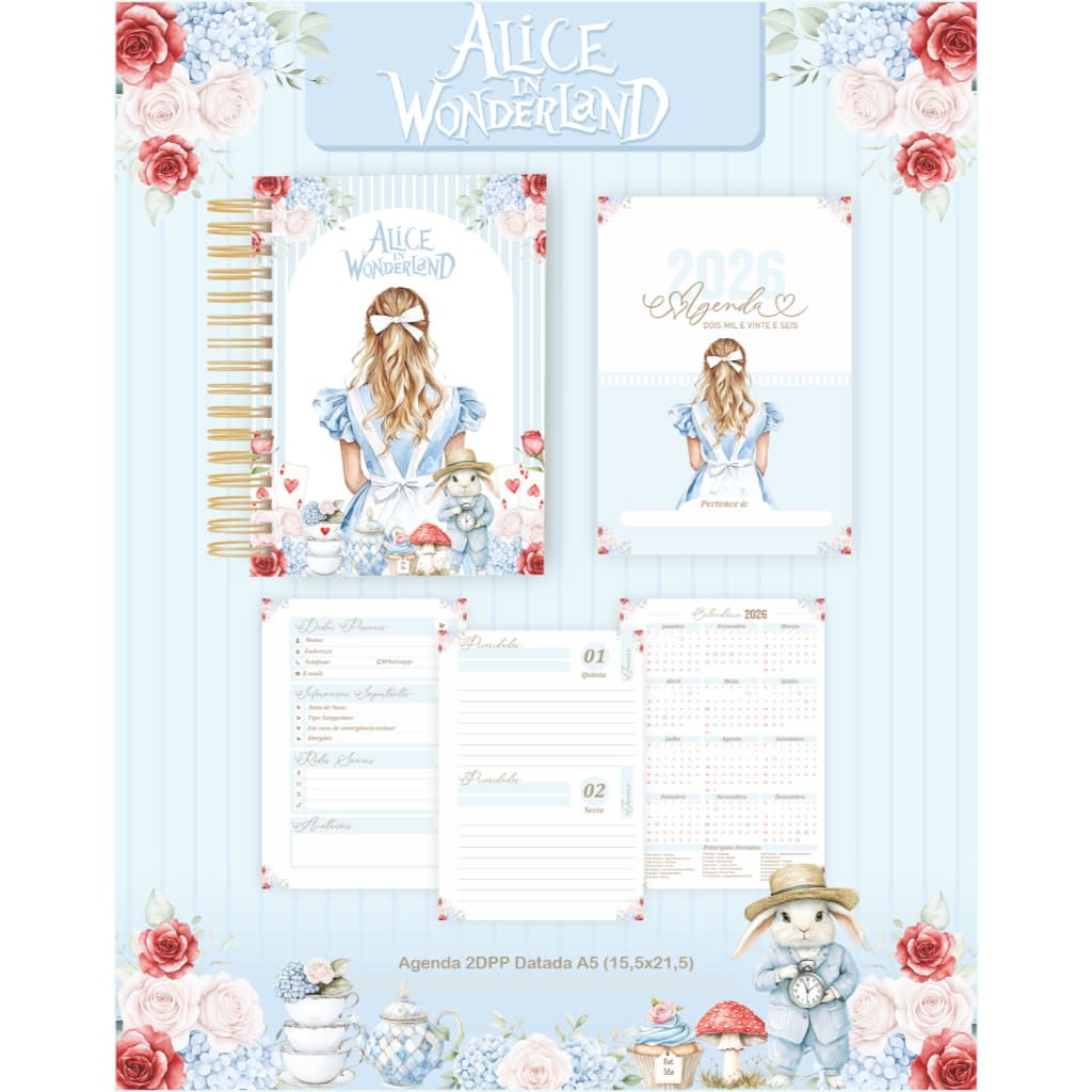 COLEÇÃO ALICE PERSONALIZADO – AGENDA + PLANNER + CANECA + BLOCO | PRESENTE  CRIATIVO E EXCLUSIVO