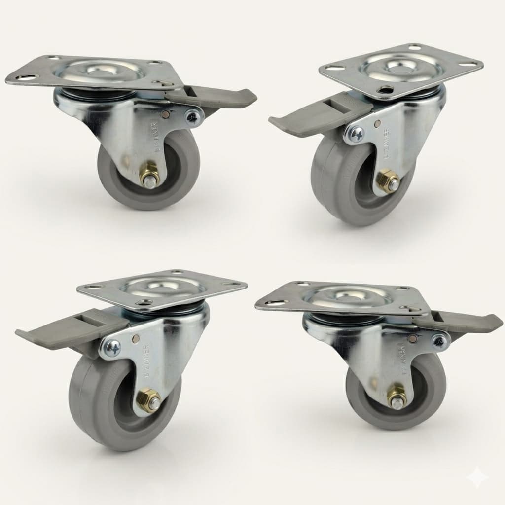 Rodizio Giratório 75mm Reforçado kit 4 Peças - Chapa Para Fixação- 600kg Industrial/ Residencial
