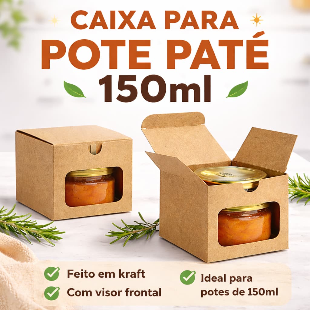 50 Caixas Para Velas Aromáticas 7,5cmx7,5cmx6,5cm para Pote Patê Kraft com Visor