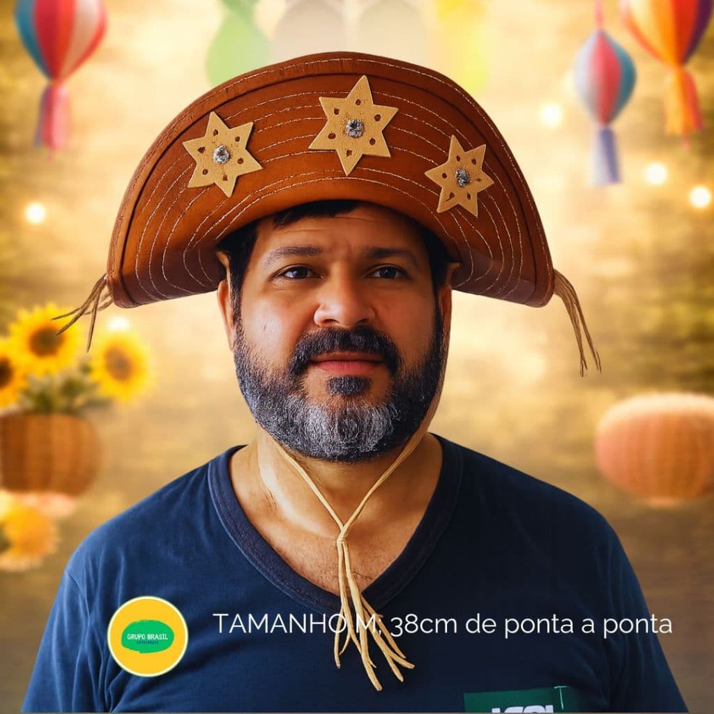 Chapéu CANGACEIRO LAMPIÃO | (GRANDE - 38cm, Adulto Unissex) Artesanal Nordestino Couro Puro Rígido