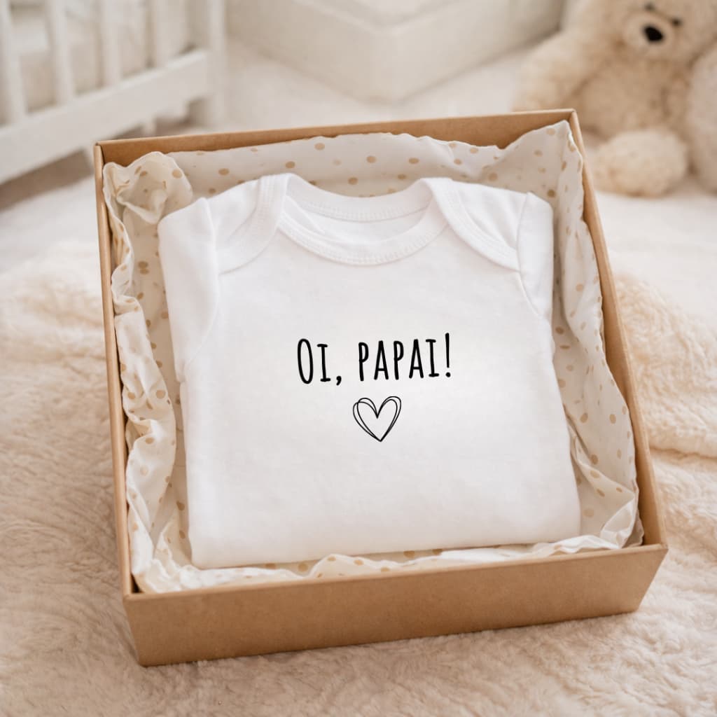 Body curto bebê branco divertido estampado frases papai estou à caminho revelação gravidez
