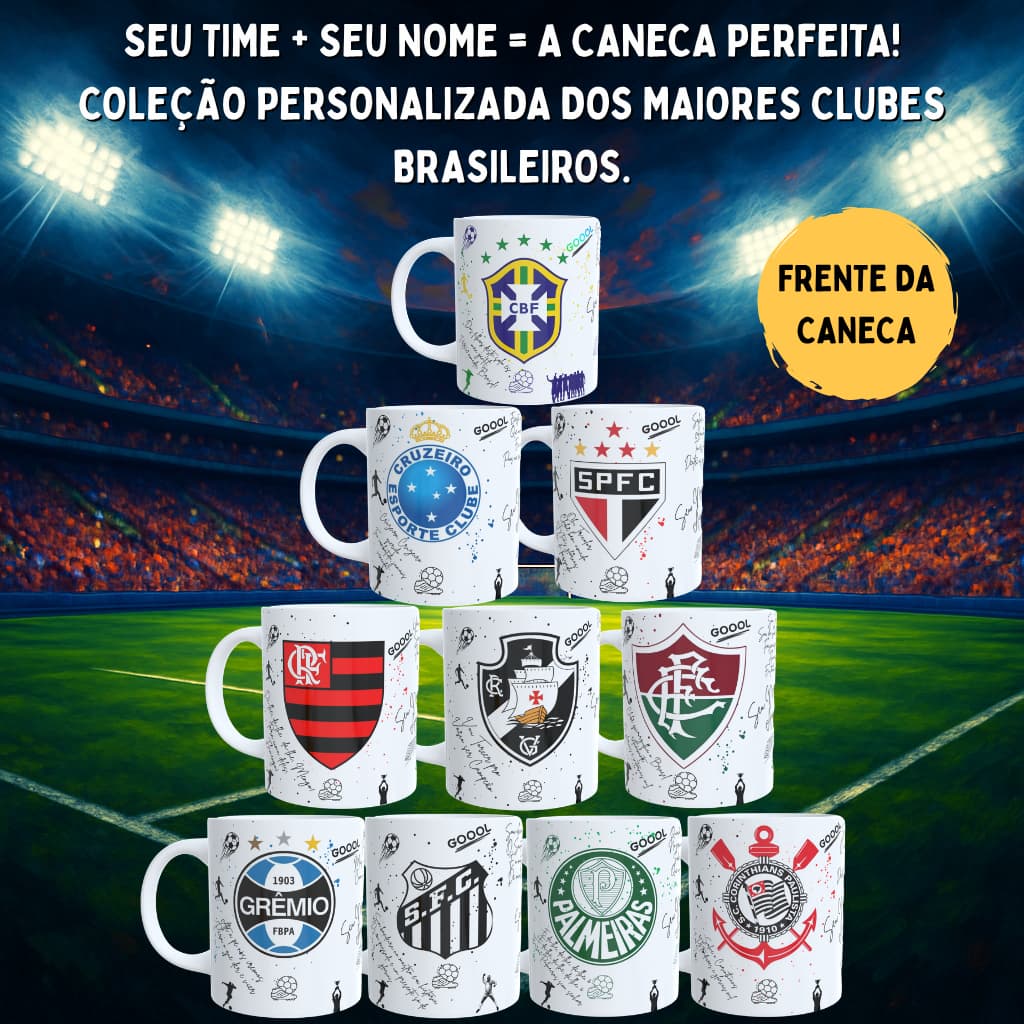 Caneca Times De Futebol Personalizada Com Nome - Xícara Escudo Do Seu Time Presente Torcedor Premium 325ml