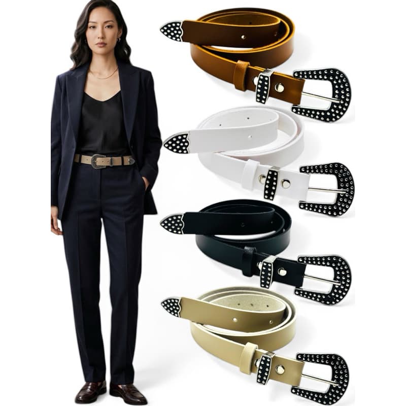 Cinto Feminino Elegante Fivela Bolinha Coutry Couro Sintético Resistente Fino - Isabeli