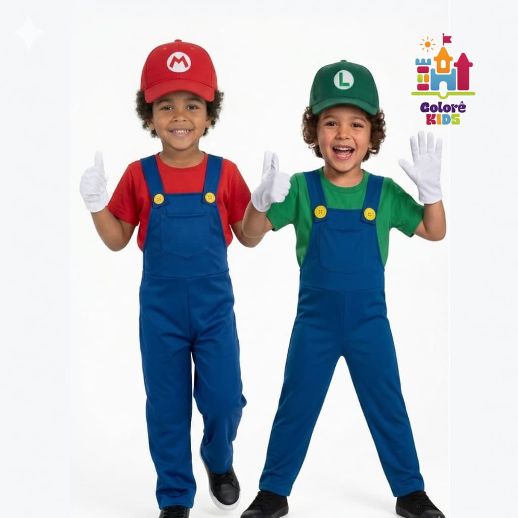 Fantasia Infantil Mario e Luigi (Super Mario Galaxy) com chapéu