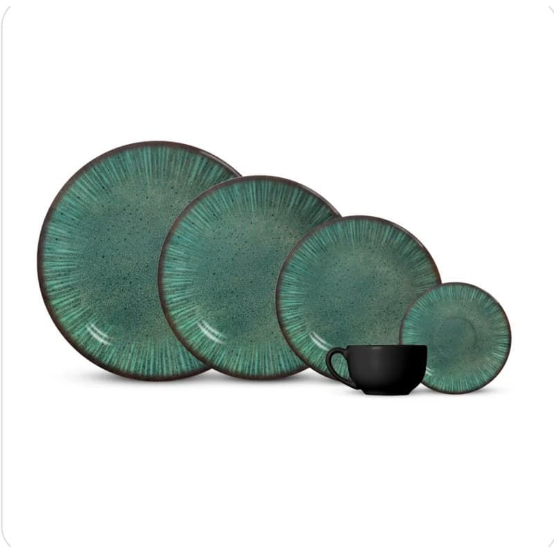 Jogo de Pratos e xicaras kit c/ 10- 18 -20 -30 -40 Peças Tunisia Verde - Cerâmica Alleanza